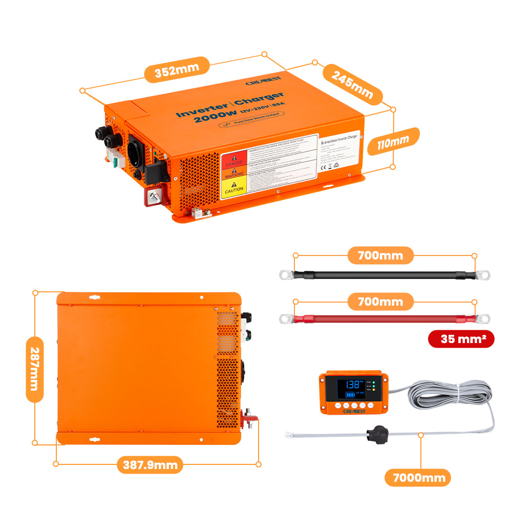 BENNTOP 3000W Hybrid Solarwechselrichter Off Grid – 24V DC Zu 230V AC, Reiner Sinus, 80A MPPT, PV-Eingang 400V, Für Blei-Säure & Lithium